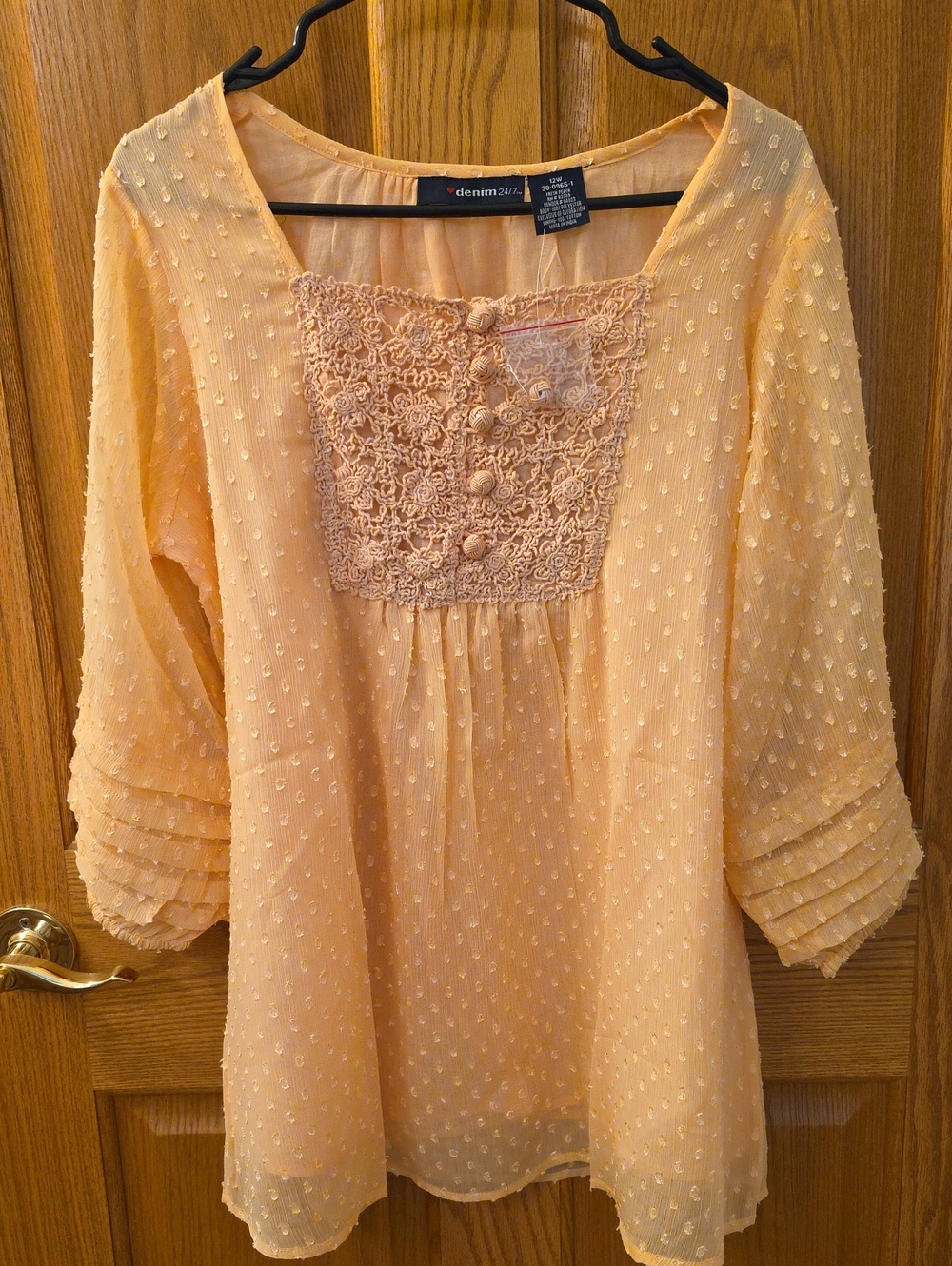 Denim 24/7 Peach Swiss Dot Lace Yoke Tunic